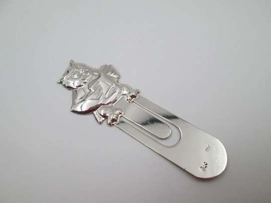 Funny 925 sterling silver bookmark. Owl with book on top side. 1990's. Spain