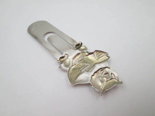 Funny 925 sterling silver bookmark. Owl with book on top side. 1990's. Spain