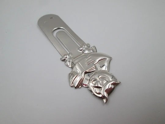 Funny 925 sterling silver bookmark. Owl with book on top side. 1990's. Spain