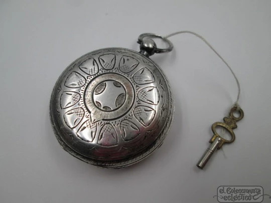 Fusee pocket watch. John Forrest. Sterling silver. Hunter-case. 1900. Key-wind