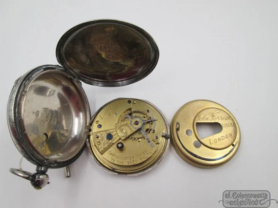 Fusee pocket watch. John Forrest. Sterling silver. Hunter-case. 1900. Key-wind