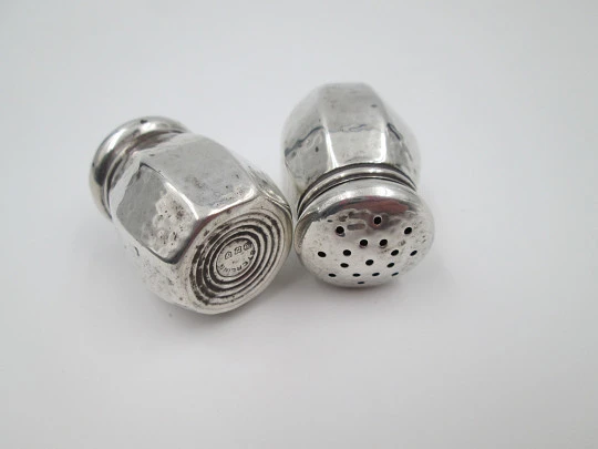 G. H. French & Co two salt shakers set. Sterling silver. Octagonal shape. United States. 1930's