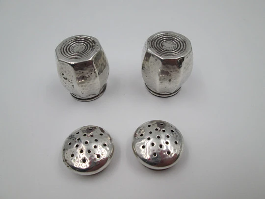 G. H. French & Co two salt shakers set. Sterling silver. Octagonal shape. United States. 1930's