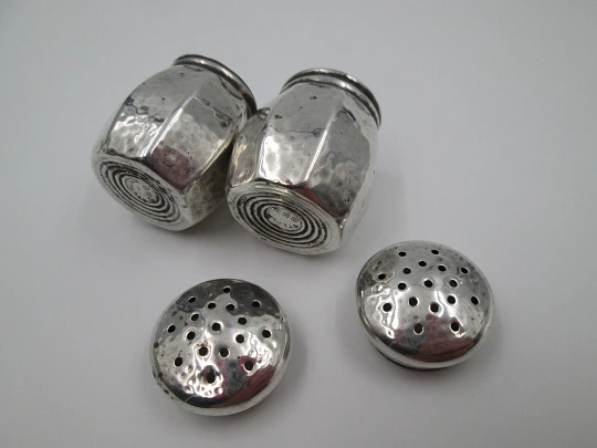 G. H. French & Co two salt shakers set. Sterling silver. Octagonal shape. United States. 1930's