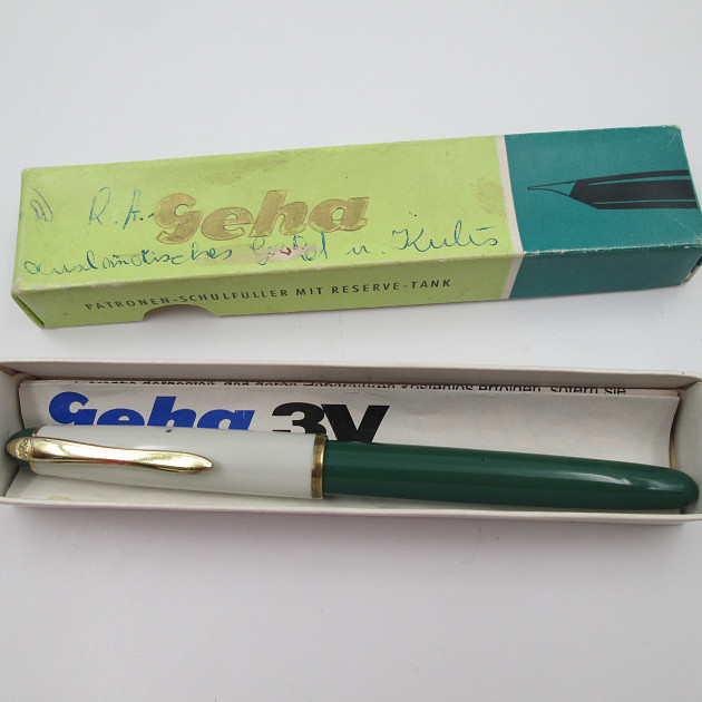 Geha 703 Fountain Pen Green Grey Plastic Gold Plated 1970s | El ...