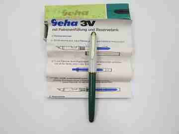 Geha 703 fountain pen. Green and grey plastic. Gold plated details. Box. 1970's. Germany