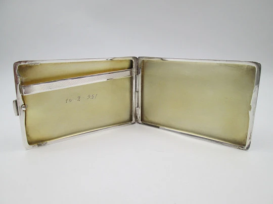 Gentleman cigarette case. 925 sterling silver & gold plated. Geometric guilloche. 1950's