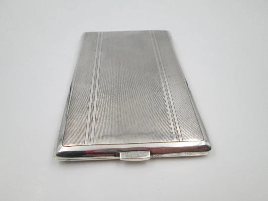 Gentleman cigarette case. 925 sterling silver & gold plated. Geometric guilloche. 1950's