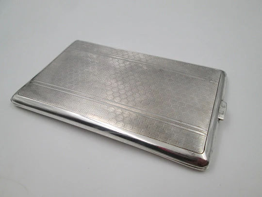 Gentleman cigarette case. 925 sterling silver & gold plated. Geometric guilloche. 1950's