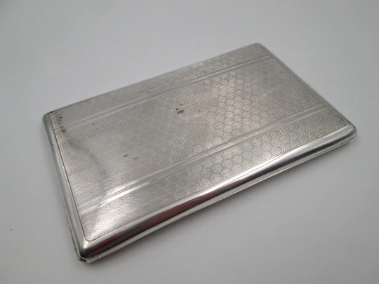 Gentleman cigarette case. 925 sterling silver & gold plated. Geometric guilloche. 1950's