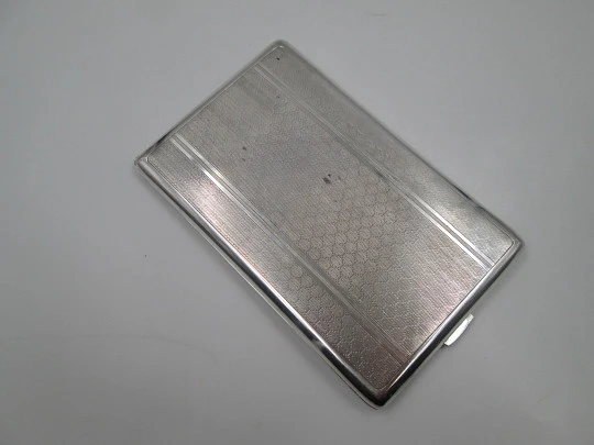 Gentleman cigarette case. 925 sterling silver & gold plated. Geometric guilloche. 1950's