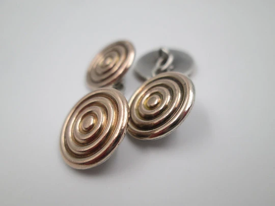 Gentleman cufflinks. Sterling silver and rolled gold. Spiral shape. Europe. 1970's