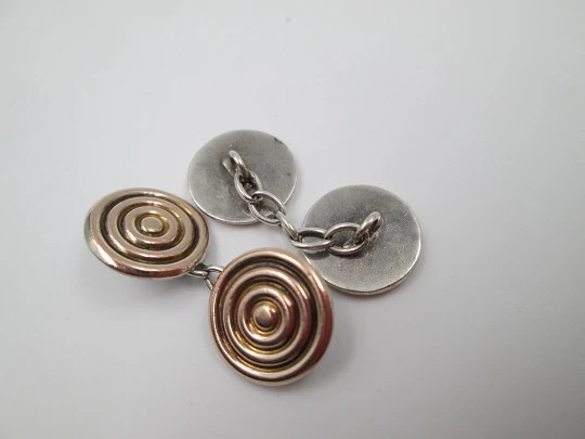 Gentleman cufflinks. Sterling silver and rolled gold. Spiral shape. Europe. 1970's