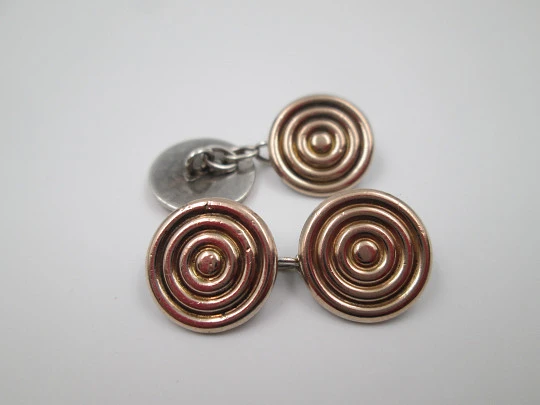 Gentleman cufflinks. Sterling silver and rolled gold. Spiral shape. Europe. 1970's