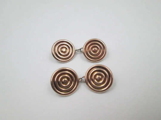 Gentleman cufflinks. Sterling silver and rolled gold. Spiral shape. Europe. 1970's