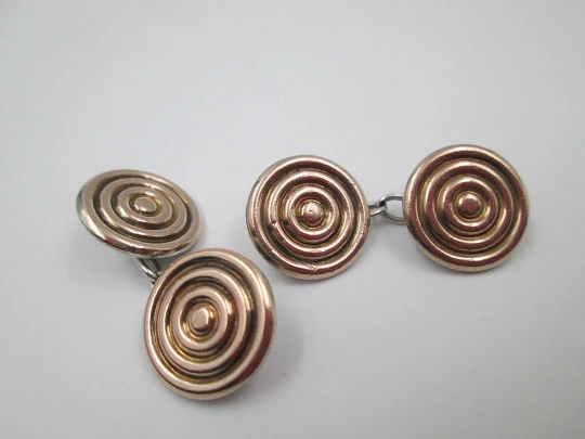 Gentleman cufflinks. Sterling silver and rolled gold. Spiral shape. Europe. 1970's