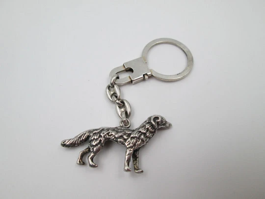 Gentleman keychain with greyhound motif. 925 sterling silver. Ring clasp. 1980's. Spain