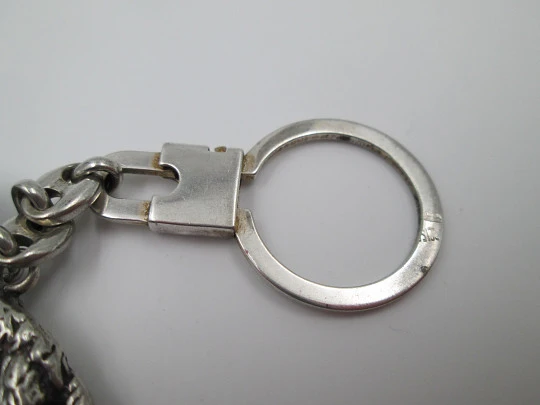 Gentleman keychain with greyhound motif. 925 sterling silver. Ring clasp. 1980's. Spain