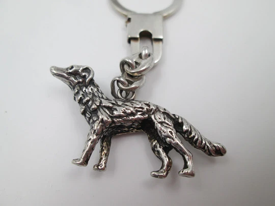 Gentleman keychain with greyhound motif. 925 sterling silver. Ring clasp. 1980's. Spain