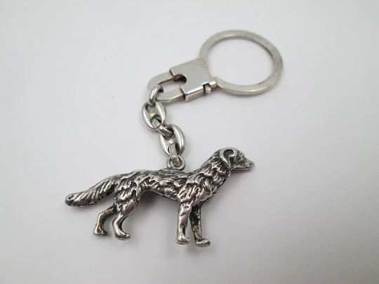 Gentleman keychain with greyhound motif. 925 sterling silver. Ring clasp. 1980's. Spain