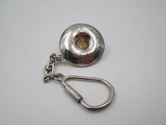 Gentleman's keychain. 925 sterling silver. Charro hat. Carabiner clasp. 1980's. Mexico