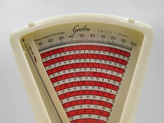 Geobra toy kitchen scale. Colours plastic. West Germany. Original box. 1960's