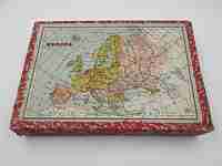 Geographic puzzle cardboard cubes. World map brainteaser. 1950's