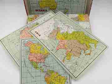 Geographic puzzle cardboard cubes. World map brainteaser. 1950's