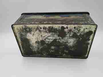 George Bassett & Co. confectionery candy tinplate box. Lock & drawer. 1930's