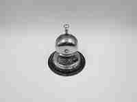 GES Eibar desk / table / hotel bell. Silver plated metal and black wood stand. Spain. 1960's