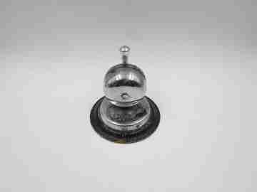 GES Eibar desk / table / hotel bell. Silver plated metal and black wood stand. Spain. 1960's