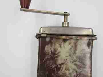 Geska hand coffee grinder. Marbled bakelite and silver metal. Germany. 1950's