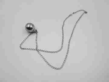 Gilco flat links chain with sphere jingle bell pendant. 925 sterling silver. 1980's