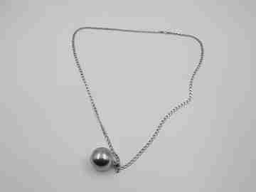 Gilco flat links chain with sphere jingle bell pendant. 925 sterling silver. 1980's