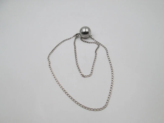 Gilco flat links chain with sphere jingle bell pendant. 925 sterling silver. 1980's