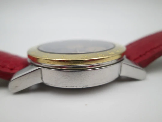 Girard Perregaux Gefica 7700 chronograph. 18k gold and steel. Quartz. Bracelet & strap. 1998's