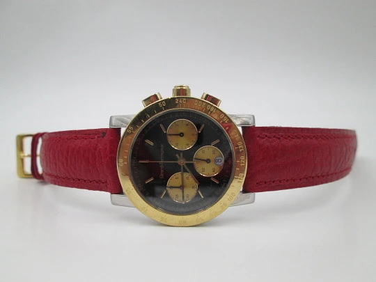 Girard Perregaux Gefica 7700 chronograph. 18k gold and steel. Quartz. Bracelet & strap. 1998's