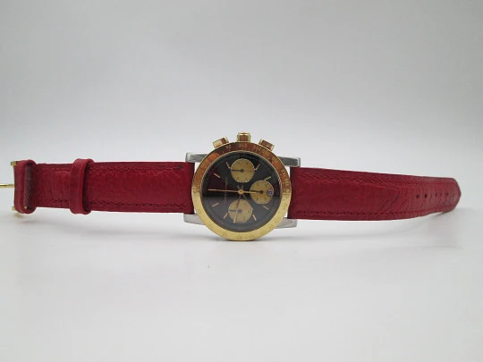 Girard Perregaux Gefica 7700 chronograph. 18k gold and steel. Quartz. Bracelet & strap. 1998's