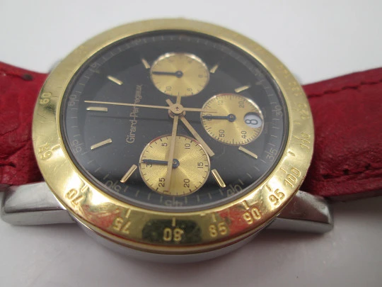 Girard Perregaux Gefica 7700 chronograph. 18k gold and steel. Quartz. Bracelet & strap. 1998's