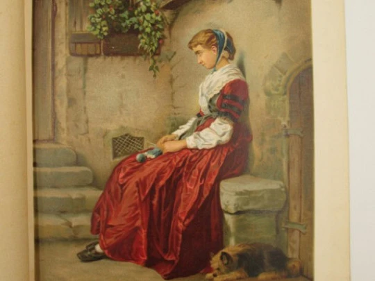 Grabado a color / litografía. La Huérfana. Compte-Calix. 1890