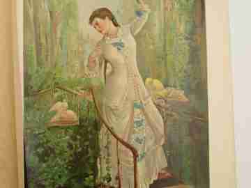 Grabado a color / litografía. La Tórtola Madre. Salvat y Cía. 1890. Pujadas