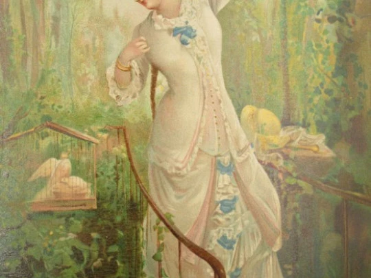 Grabado a color / litografía. La Tórtola Madre. Salvat y Cía. 1890. Pujadas