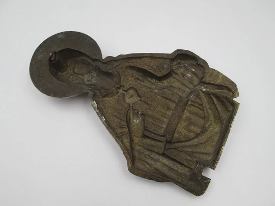 Gran placa para protección puerta Sagrado Corazón de Jesús. Metal dorado. Alto relieve