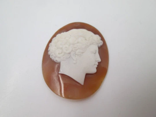 Greek woman profile bust oval bitone cameo. High relief work. 1960's. Europe