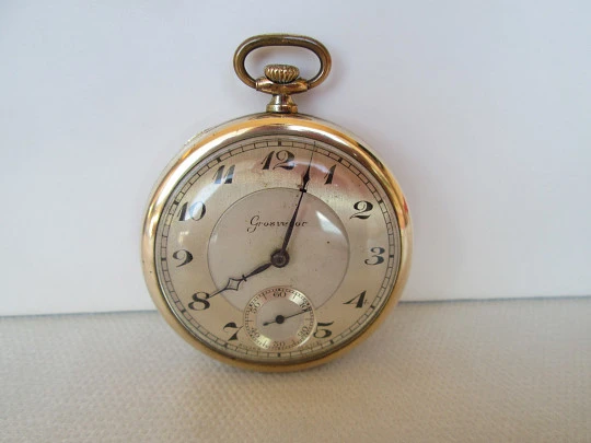 Grosvenor. Gold plated case. Stem-wind. Bi-tone dial. 1930's. Swiss made