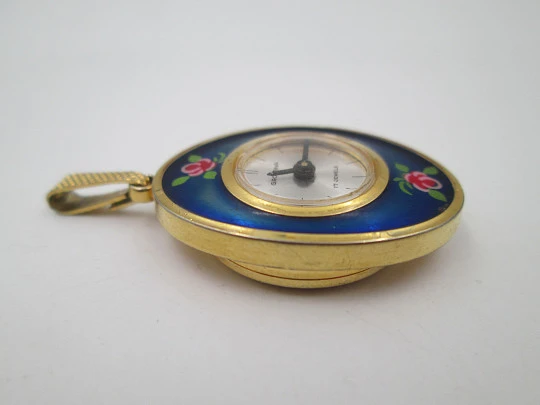 Grovana pendant watch. Gold plated and flowers enamel. Manual wind. Swiss. 1970's Grovana pendant watch. Gold plated and flowers enamel. Manual wind. Swiss. 1970's