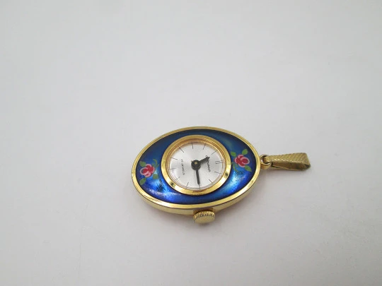 Grovana pendant watch. Gold plated and flowers enamel. Manual wind. Swiss. 1970's Grovana pendant watch. Gold plated and flowers enamel. Manual wind. Swiss. 1970's