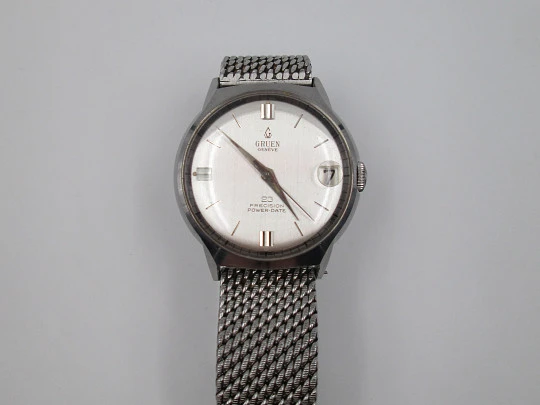 Gruen Precision Power-Date. Stainless steel. Automatic. Bracelet. 1960's