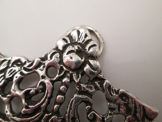 Guardian angel & cherubs wall pendant plaque. Sterling silver. Spain. 1980's