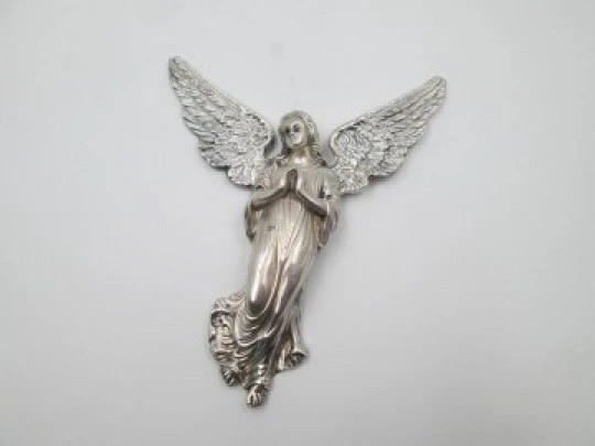 Guardian angel figure wall pendant plaque. 925 sterling silver. Spain. 1980's